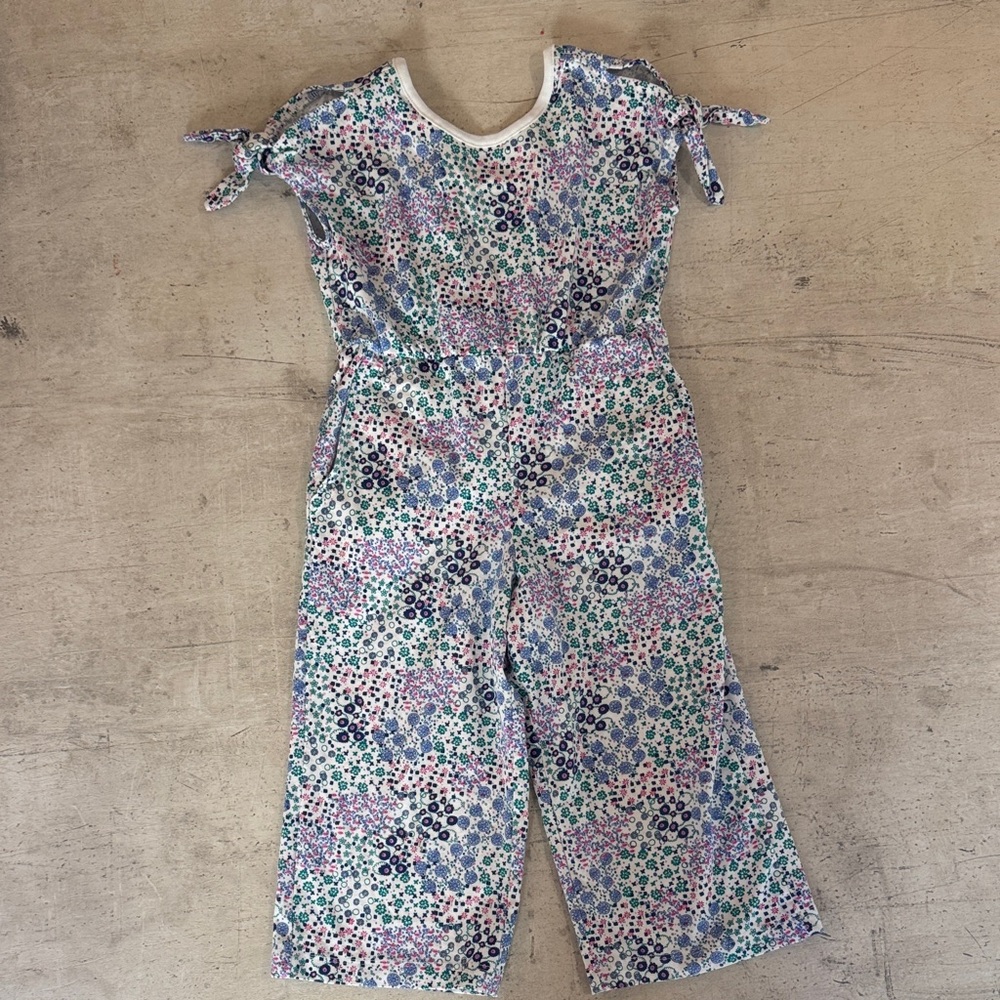 Tea Collection Floral Tie-Sleeve Jumpsuit in White, Blue, Pink & Green NWOT
